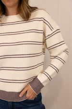 Load image into Gallery viewer, The Ellie Sweater >> Cream Burgundy Stripe

