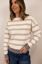 Load image into Gallery viewer, The Ellie Sweater >> Cream Burgundy Stripe
