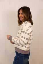 Load image into Gallery viewer, The Ellie Sweater >> Cream Burgundy Stripe
