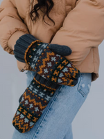 Load image into Gallery viewer, Dusty Blue &amp; Multicolored Patterned Mittens
