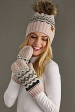 Load image into Gallery viewer, Blush, Sage, Black &amp; White Patterned Pom Hat
