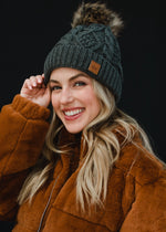 Load image into Gallery viewer, Dark Gray Cable Knit Pom Hat
