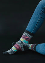 Load image into Gallery viewer, #1 Gray, Charcoal &amp; Pink Pattern Socks
