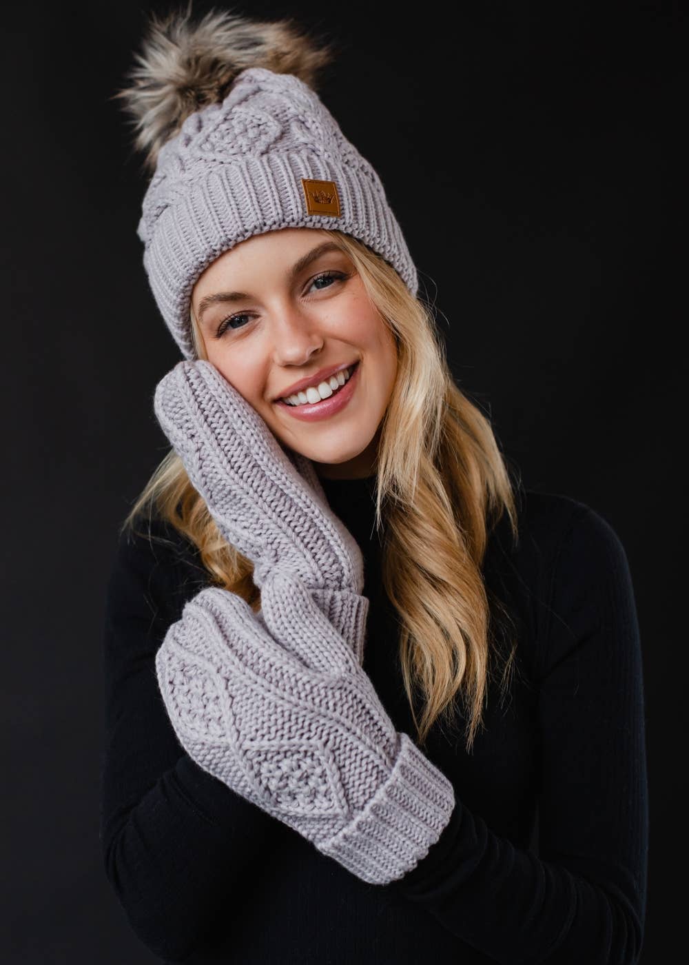 Light Purple Cable Knit Pom Hat