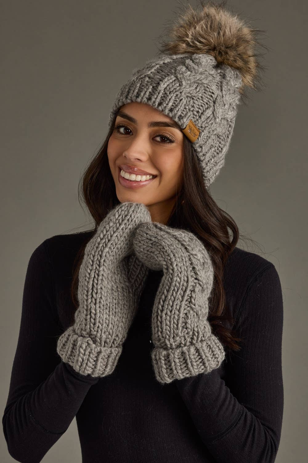 Gray Cable Knit Mittens