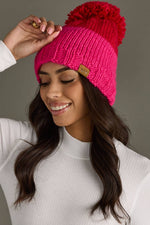 Load image into Gallery viewer, Red &amp; Pink Color Block Pom Hat

