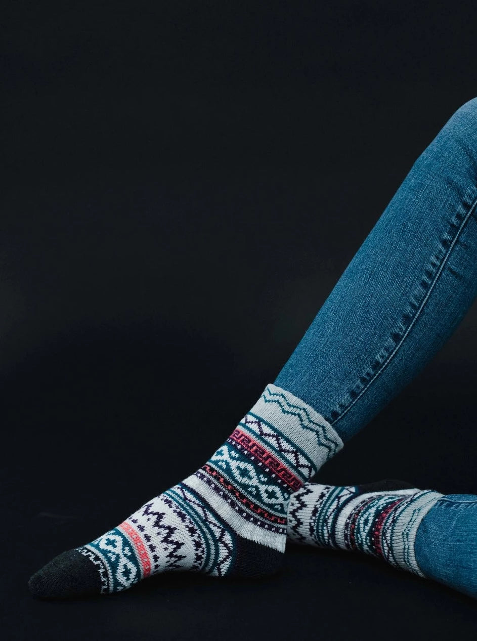 Gray, Charcoal & Blue Pattern Socks