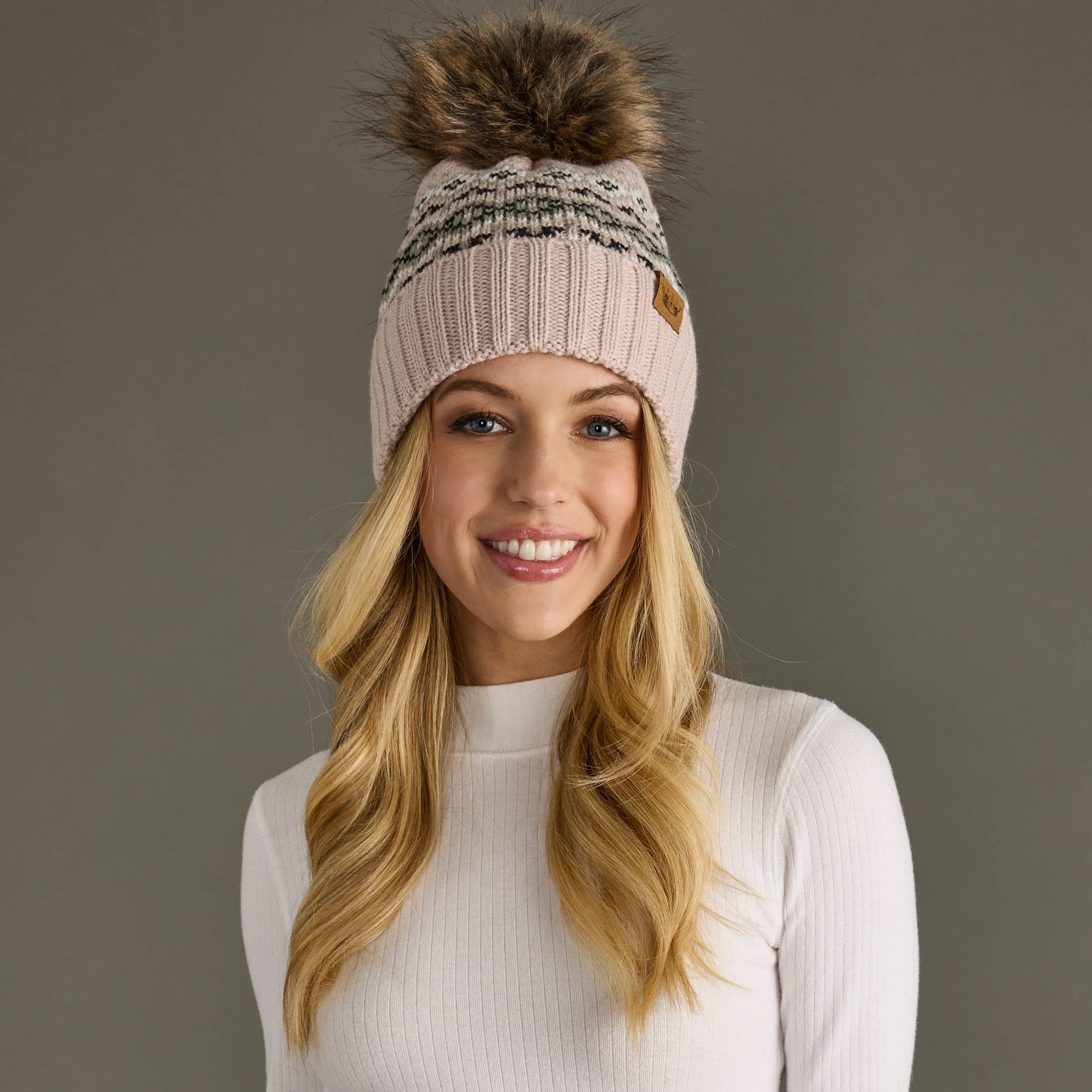 Blush, Sage, Black & White Patterned Pom Hat