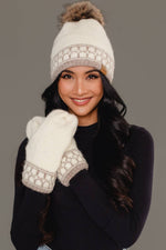 Load image into Gallery viewer, Ivory &amp; Taupe Patterned Knit Pom Hat
