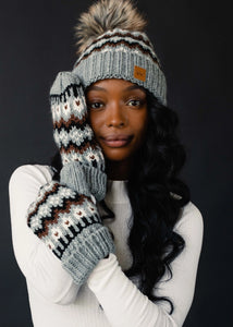 Gray, Brown & White Winter Pattern Mittens