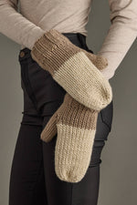 Load image into Gallery viewer, Beige &amp; Taupe Color Block Knit Mittens
