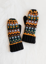 Load image into Gallery viewer, Black &amp; Multicolored Patterned Mittens
