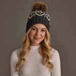 Load image into Gallery viewer, Charcoal &amp; Beige Patterned Pom Hat
