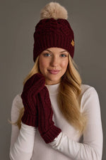 Load image into Gallery viewer, Burgundy Cable Knit Mittens
