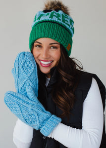 Light Blue Cable Knit Mittens