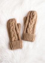 Load image into Gallery viewer, Tan Braided Knit Mittens
