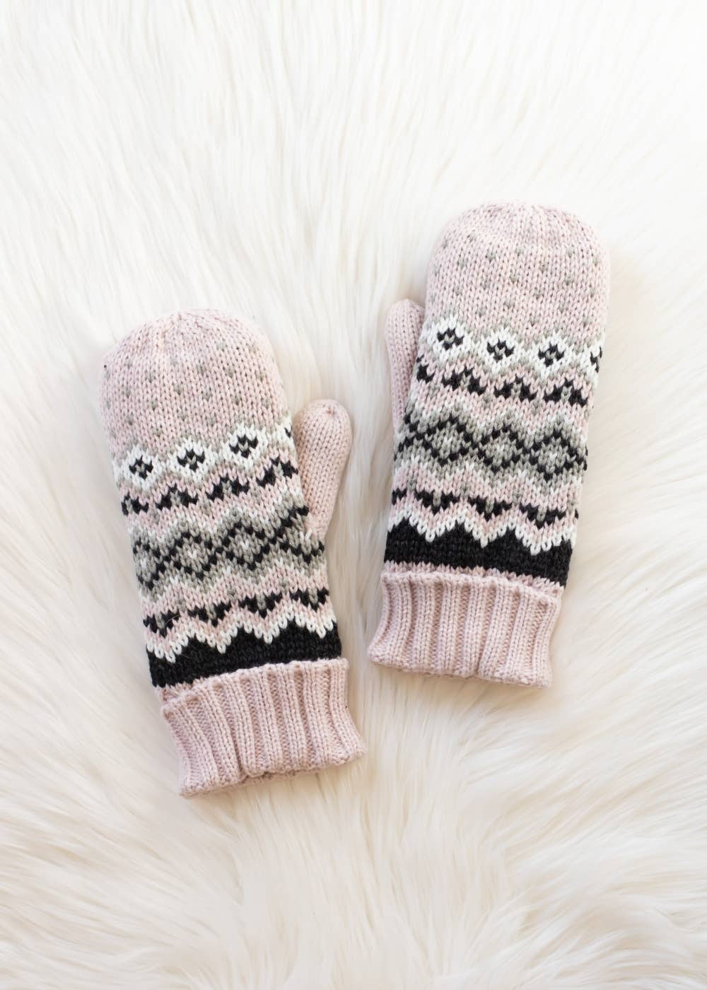 Blush, Sage, Black & White Patterned Mittens