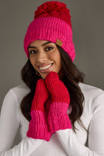 Load image into Gallery viewer, Red &amp; Pink Color Block Pom Hat
