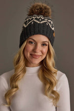 Load image into Gallery viewer, Charcoal &amp; Beige Patterned Pom Hat

