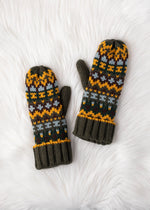 Load image into Gallery viewer, Olive &amp; Multicolored Patterned Mittens
