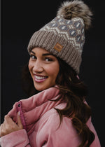 Load image into Gallery viewer, Taupe, Beige &amp; Gray Patterned Pom Hat
