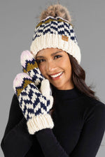 Load image into Gallery viewer, Beige, Navy &amp; Lt. Pink Patterned Mittens
