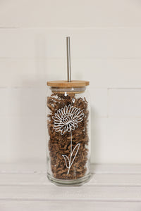 NOVEMBER - Chrysanthemum >> 20 oz Glass Cup with Lid + Straw