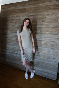 The Bailee Dress >> Taupe (One Left - Size L)