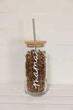 Load image into Gallery viewer, Mama &gt;&gt; 20 oz Glass Cup with Lid + Straw

