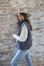Load image into Gallery viewer, Cora Corduroy Puff Vest &gt;&gt; Charcoal
