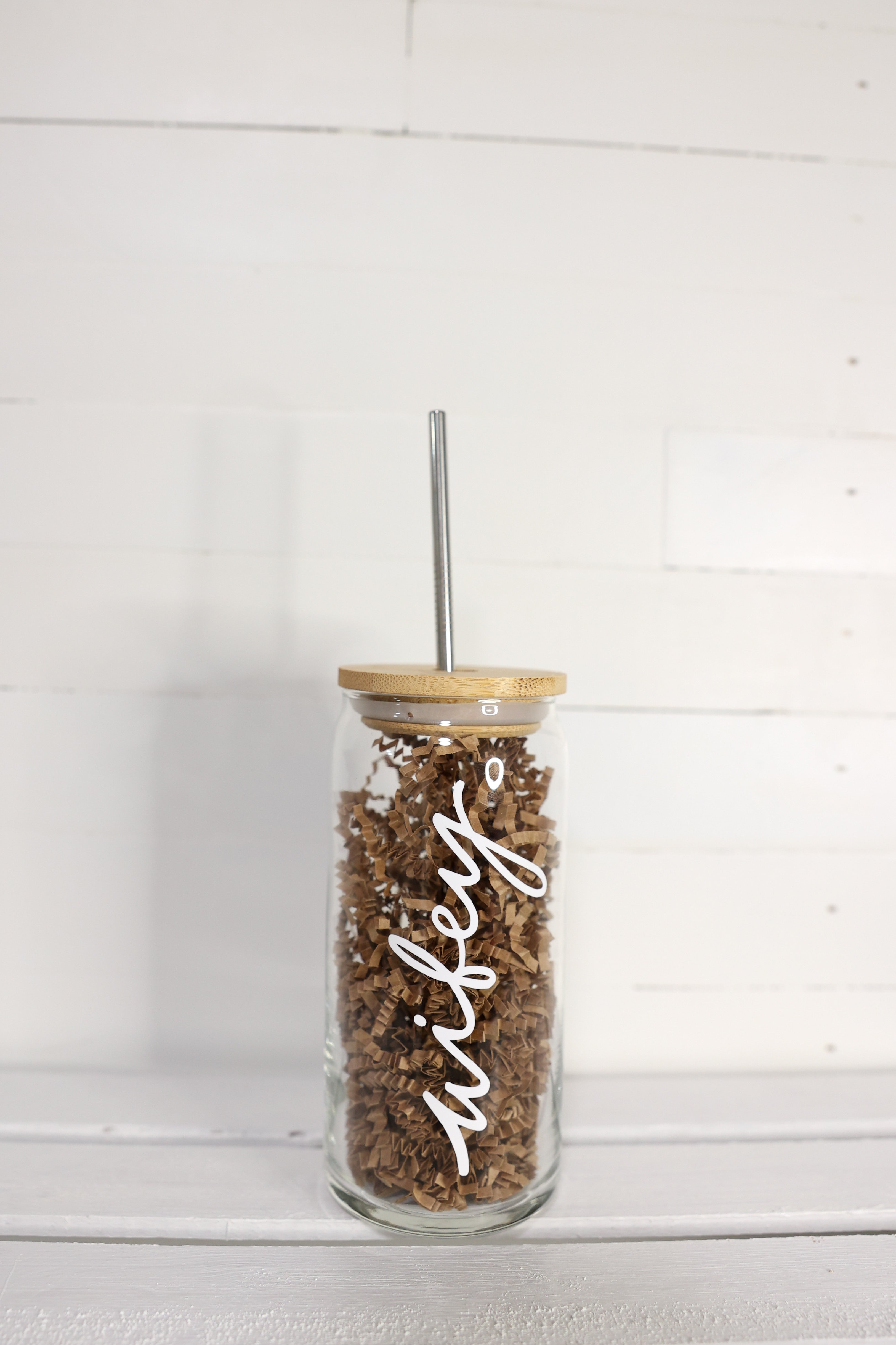 Wifey >> 20 oz Glass Cup with Lid + Straw