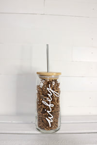 Wifey >> 20 oz Glass Cup with Lid + Straw