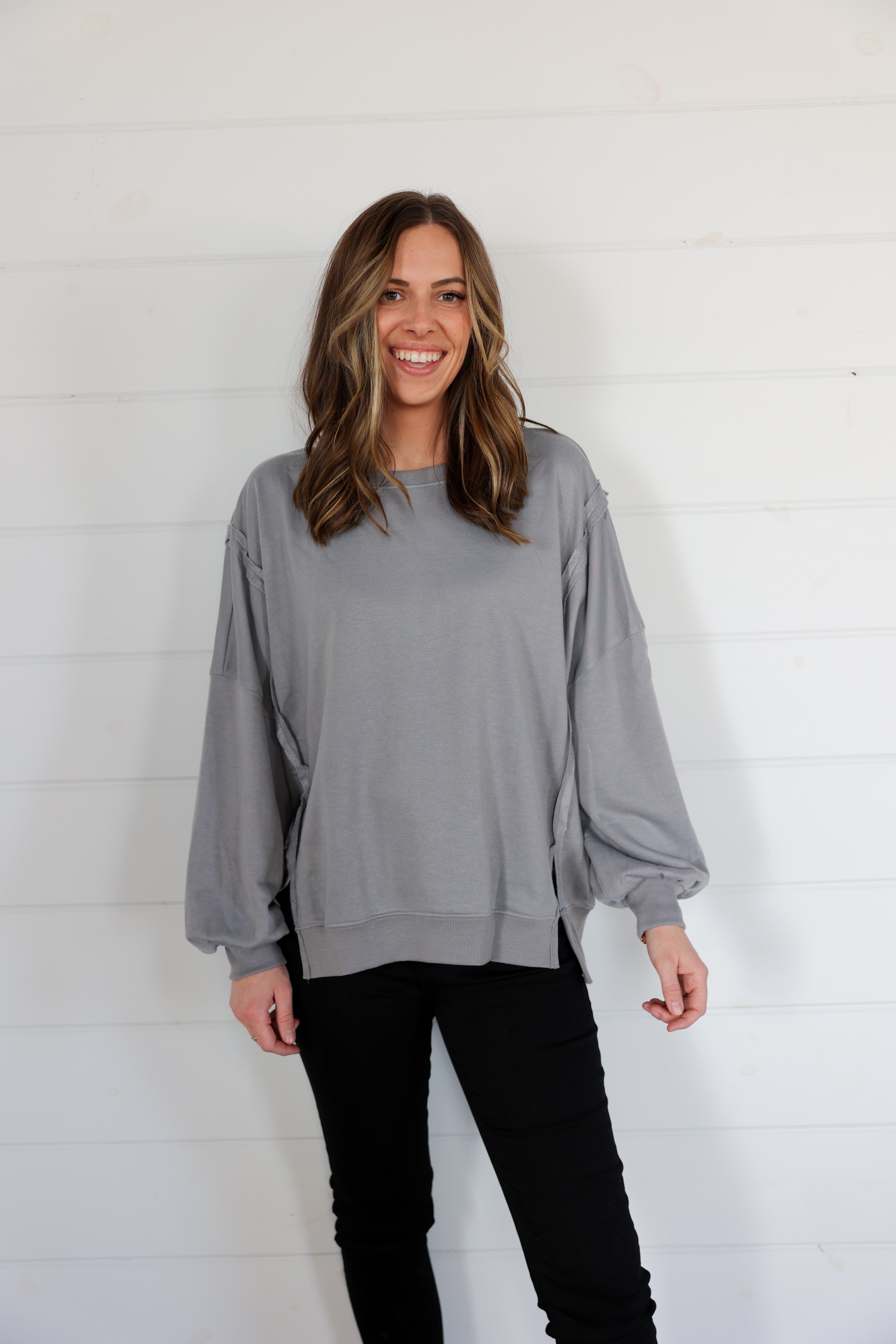 Emma French Terry Pullover >> Grey